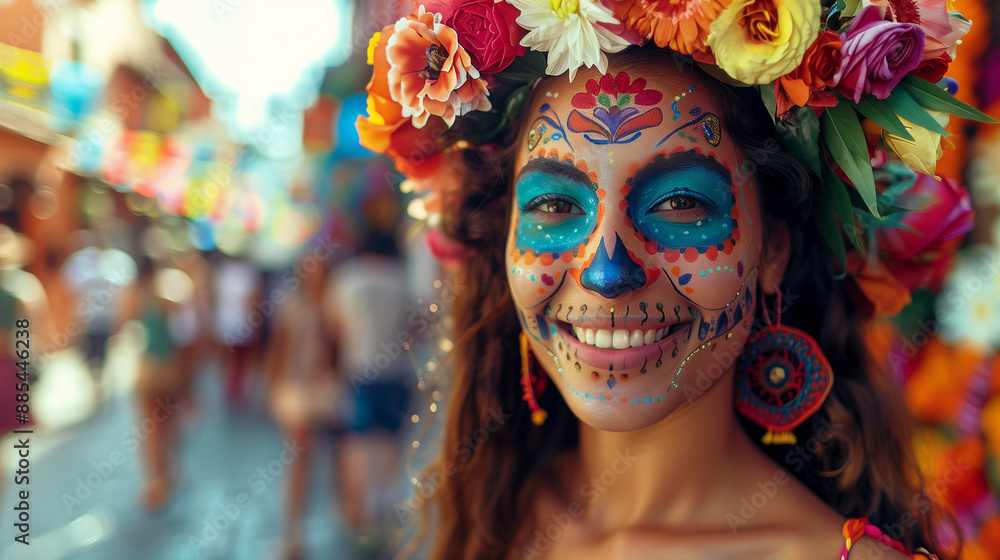 happy young lady with day of the dead face makeup, Día de los Muertos wallpaper happy young lady with day of the dead face makeup, Día de los Muertos wallpaper