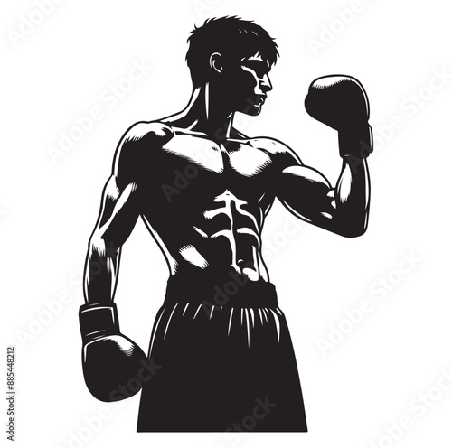 A boxer stands with pose vector silhouette isolated vector on white Background.