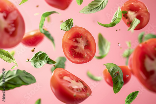 Wallpaper Mural tomato slices with leaves floating in the air  Torontodigital.ca