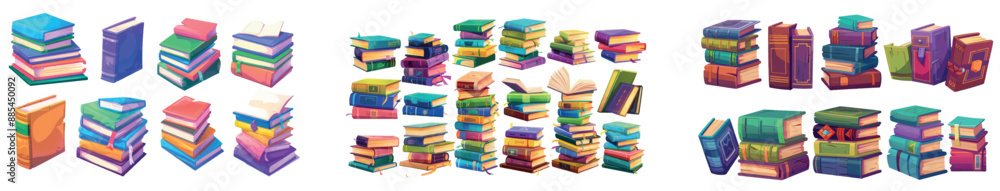 Illustration of a modern isolated book stack illustration. Loads of textbooks for school library collections. Side view of literature in education. Stacked tower of scientific and dictionaries. Illustration of a modern isolated book stack illustration. Loads of textbooks for school library collections. Side view of literature in education. Stacked tower of scientific and dictionaries.