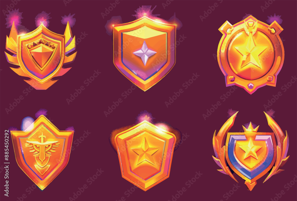 A set of military rank badges and army insignia icons, with wings, stars, and chevrons isolated on a white background. A set of military rank badges and army insignia icons, with wings, stars, and chevrons isolated on a white background.