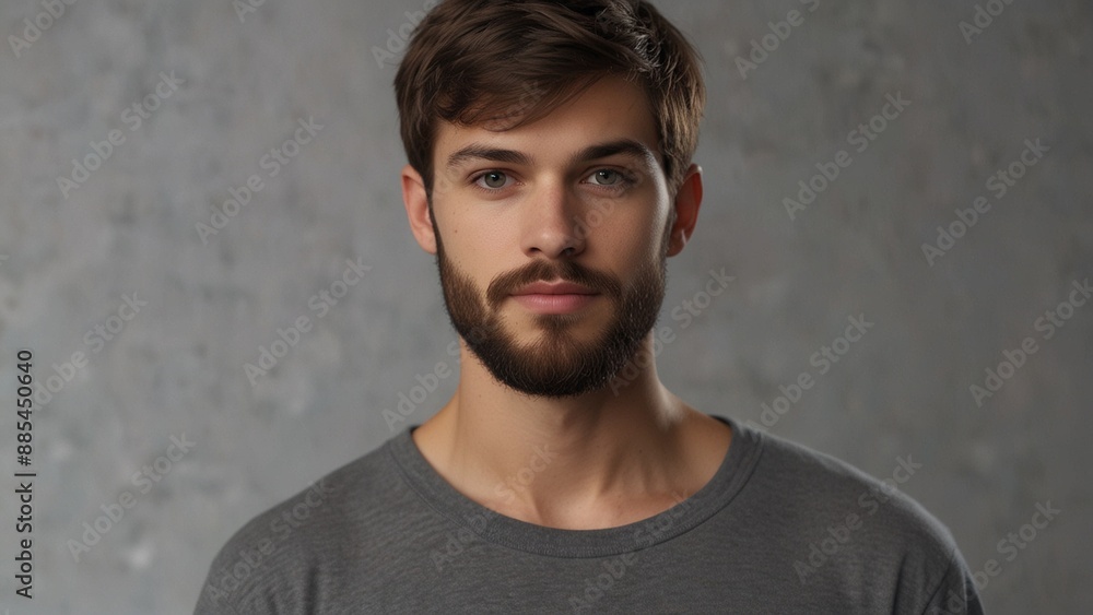 Portrait of a man with a beard in a gray T-shirt
Portrait of a man with a beard in a gray T-shirt