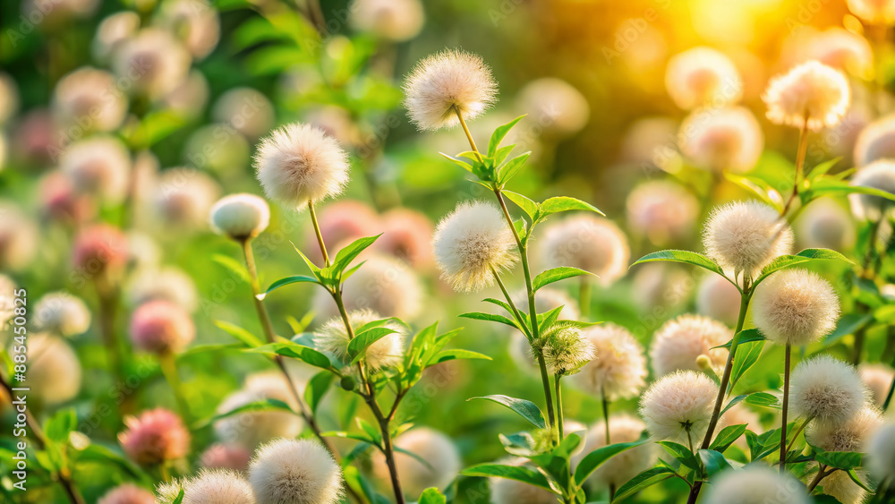 Soft focus capture of lush green peach fuzz plants with delicate white flowers and fuzzy leaves in a serene and tranquil garden atmosphere. Soft focus capture of lush green peach fuzz plants with delicate white flowers and fuzzy leaves in a serene and tranquil garden atmosphere.