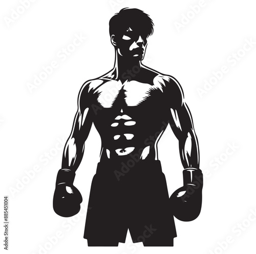 A boxer stands with pose vector silhouette isolated vector on white Background.