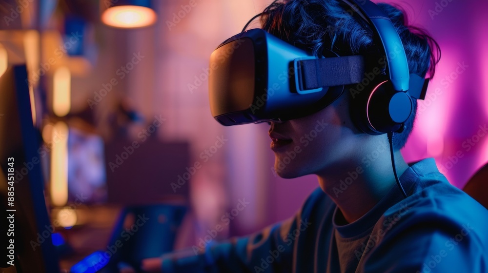 Immersive Virtual Reality Gaming Dive into the Thrilling World of Esports with VR Headset Player Immersive Virtual Reality Gaming Dive into the Thrilling World of Esports with VR Headset Player