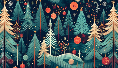 Wallpaper Mural Abstract trendy Cute seamless pattern, natural landscapes in the night forest on digital art concept. Torontodigital.ca