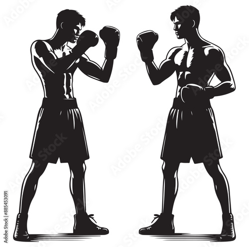 A boxer stands with pose vector silhouette isolated vector on white Background.