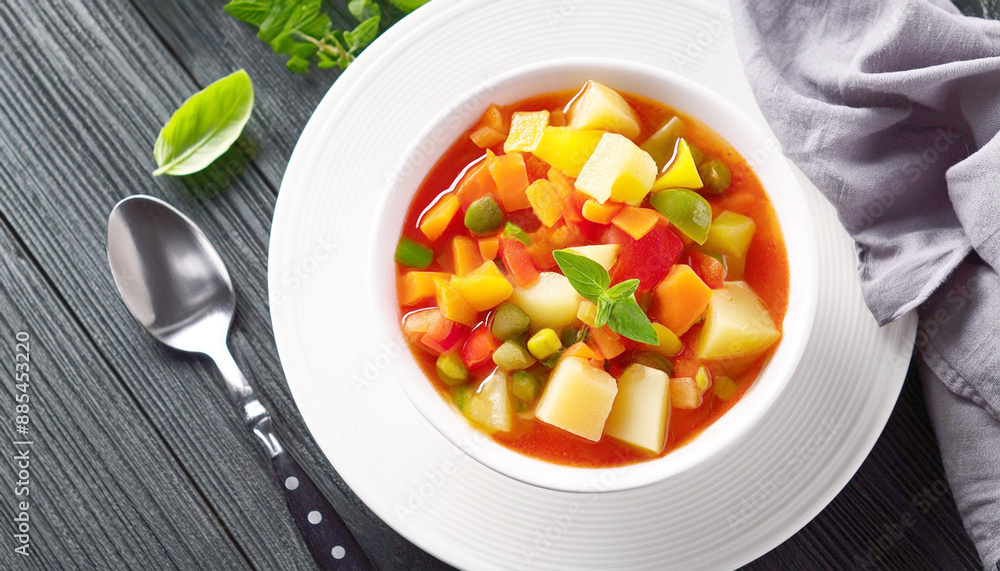 Minestrone soup in a white bowl. Minestrone soup in a white bowl.