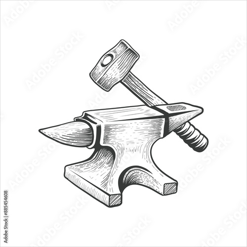 Blacksmith Anvil and hammer vector design
