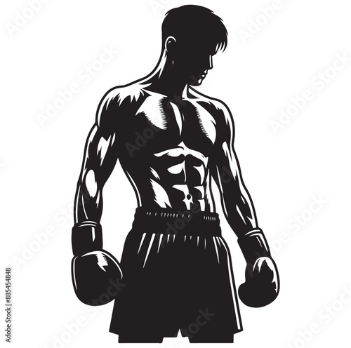 
A boxer stands with pose vector silhouette Isolated vector on white Background.