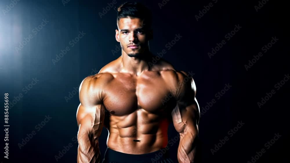 muscular man bodybuilder. Close-up view of a bodybuilder shirtless man showing his abs and muscles on camera. Fitness, sports and health concept 4k video muscular man bodybuilder. Close-up view of a bodybuilder shirtless man showing his abs and muscles on camera. Fitness, sports and health concept 4k video