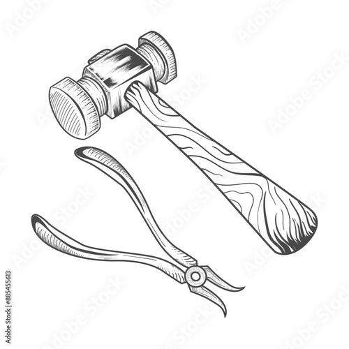 Blacksmith Forceps tongs black and white drawing