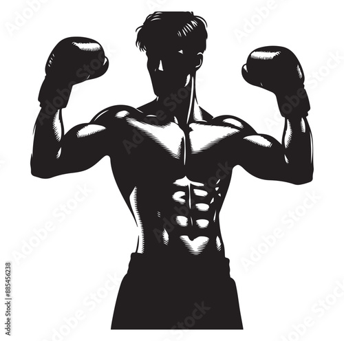 
A boxer stands with pose vector silhouette Isolated vector on white Background.