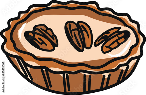 Cartoon Pecan Pie Illustration - Dessert and Comfort Food Symbol with Space for Text