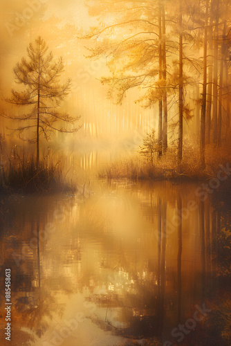 Serene Morning Light: Explore the Calming Warmth of a Golden Sunrise in a Tranquil Natural Setting