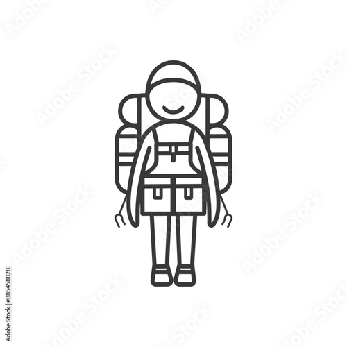 backpacker minimalist line art icon logo symbol black color only