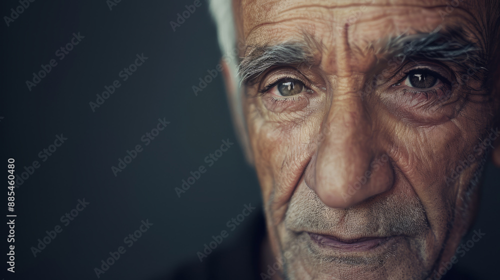 Close-up of an elderly man's face, highlighting his expressive eyes and deep wrinkles, capturing a moment of contemplation and inner reflection. Close-up of an elderly man's face, highlighting his expressive eyes and deep wrinkles, capturing a moment of contemplation and inner reflection.