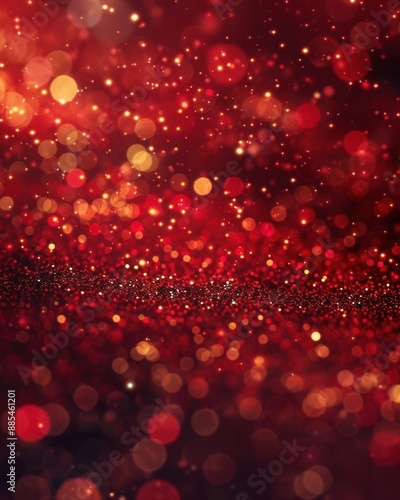 Abstract red Christmas background with glitter bokeh, vintage lights, defocused, happy holiday and New Year atmosphere, festive and warm, Generative AI, sparkling and vibrant