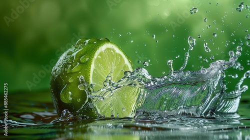 Fresh Lime Splashing into Water