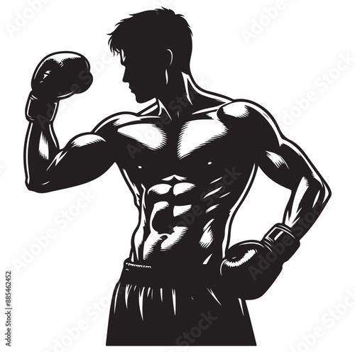 
A boxer stands with pose vector silhouette Isolated vector on white Background.