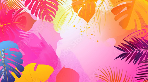 summer, horizontal background, abstract, tropical leaves, bright colors, modern art, minimalist style, design template, sales template, tropical design, tropical foliage, vibrant, colorful, artistic,