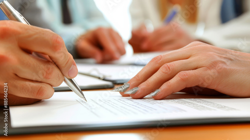 Hands signing documents, symbolizing formality, agreement, and professional communication in a business setting.