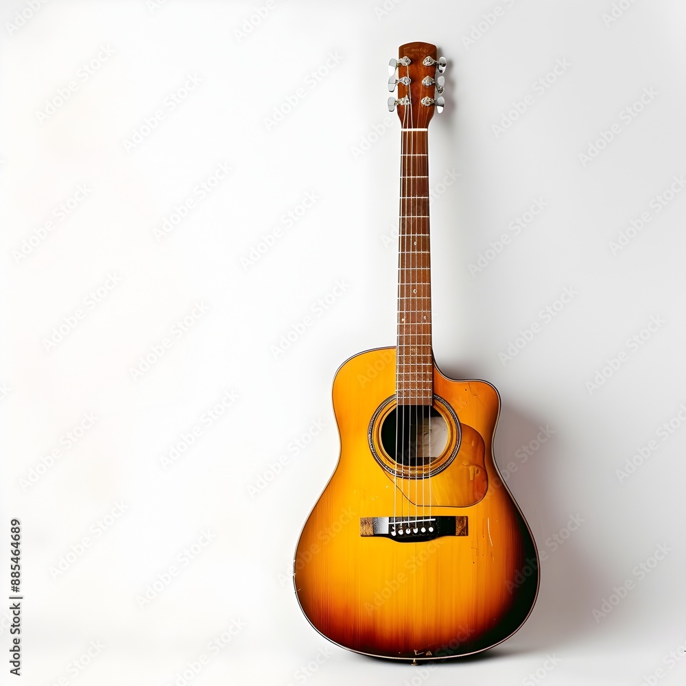 Naklejka premium Acoustic Guitar Isolated on Plain White Background