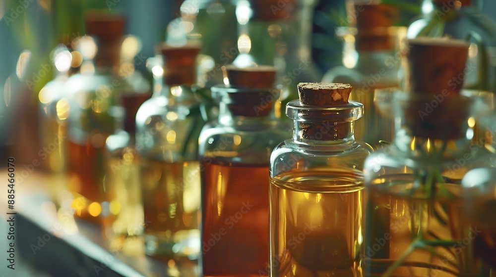Bottles of Essential Oils with Cork Stoppers Bottles of Essential Oils with Cork Stoppers