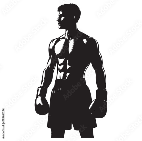 
A boxer stands with pose vector silhouette Isolated vector on white Background.