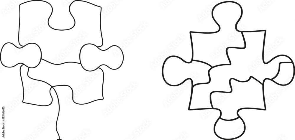 One continuous line drawn as a puzzle piece. Perfect for making a jigsaw puzzle. Illustration for a modern market. One continuous line drawn as a puzzle piece. Perfect for making a jigsaw puzzle. Illustration for a modern market.