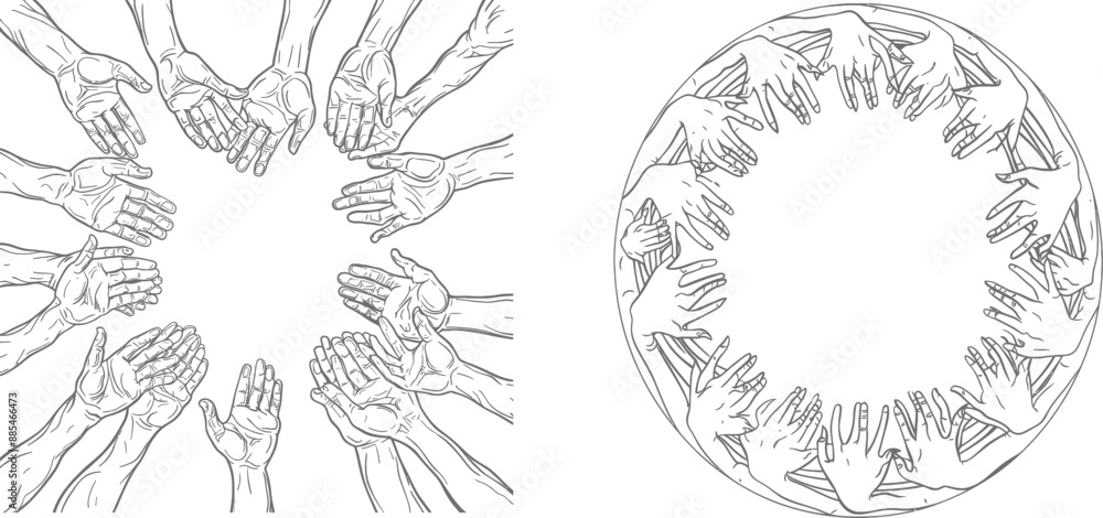 Obraz premium An illustration of hands touching their fingers and creating a circle on a white isolated background.