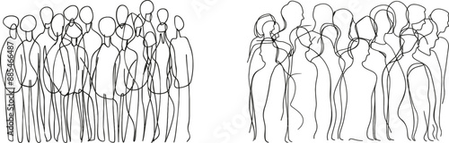 Drawing of business people standing in a queue. Concept for web pages, banners, presentations, social media. Group of people waiting in line, migration modern illustration.