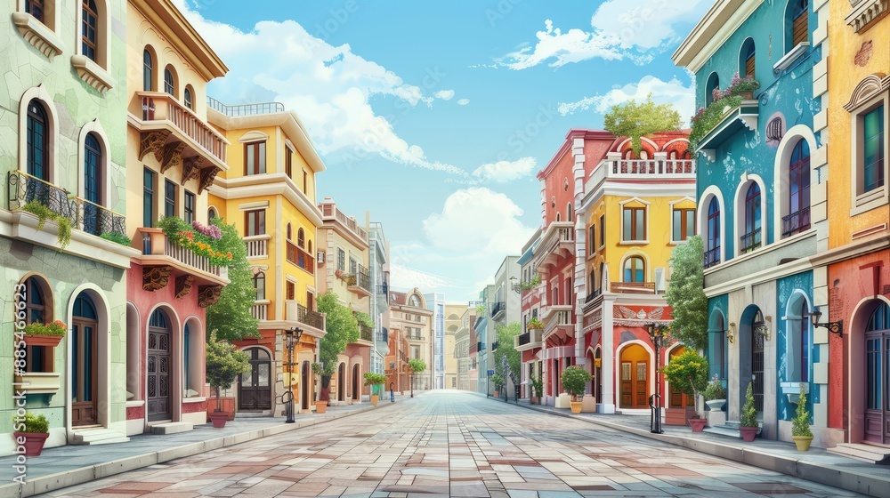 Fototapeta premium Urban street with diverse architectural styles