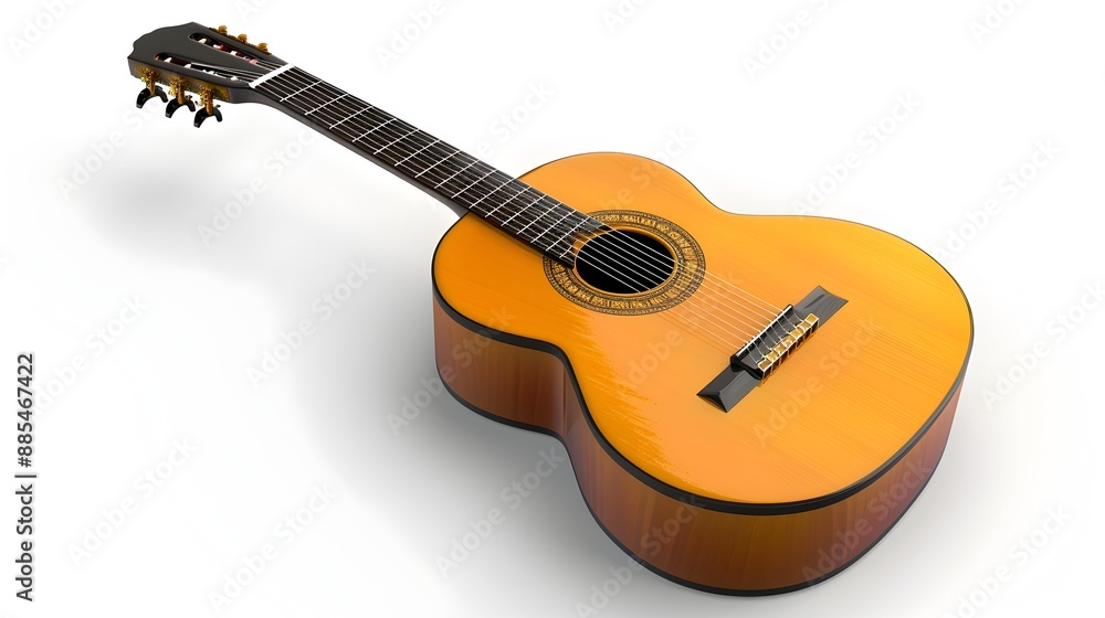 Fototapeta premium Elegant Acoustic Guitar Against Plain White Background