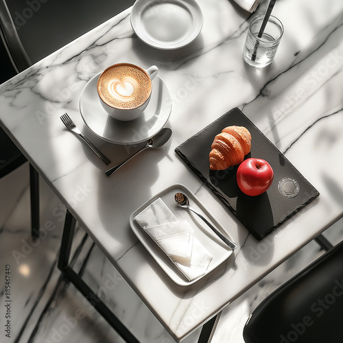 A modern minimalist cafe table with a marble top Generative Ai photo