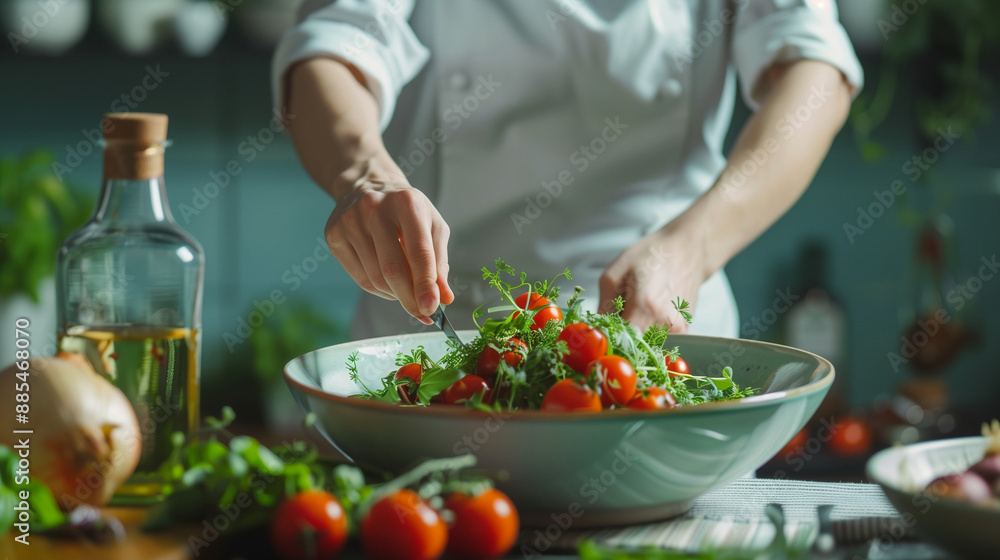 chef preparing a meal with fresh vegetables cooking chef preparing a meal with fresh vegetables cooking