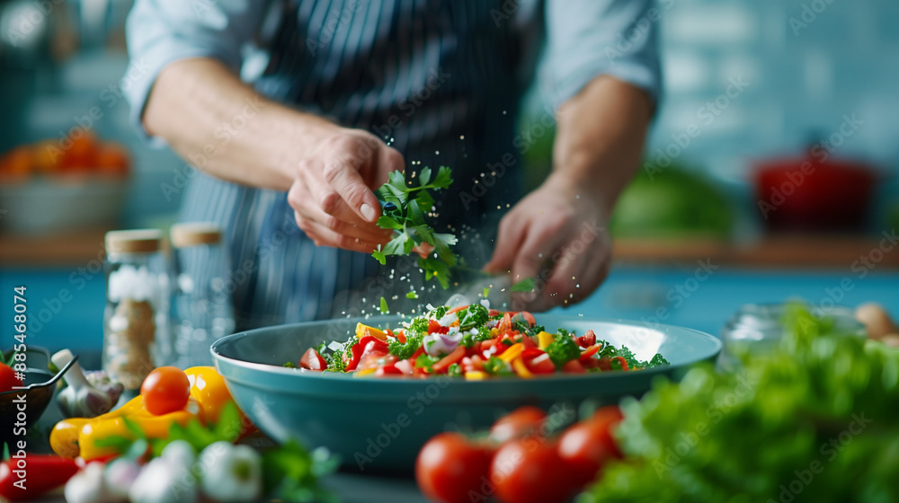 chef preparing a meal with fresh vegetables cooking chef preparing a meal with fresh vegetables cooking