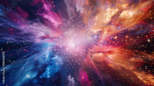 A mesmerizing cosmic explosion of colorful nebulas and stars swirling in the vastness of space.