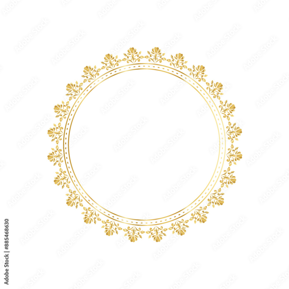 Damask Gold Round ornament pattern, Decorative frame Elegant vector element for design in Eastern style, place for text, Floral golden border, Lace illustration for invitations and greeting cards