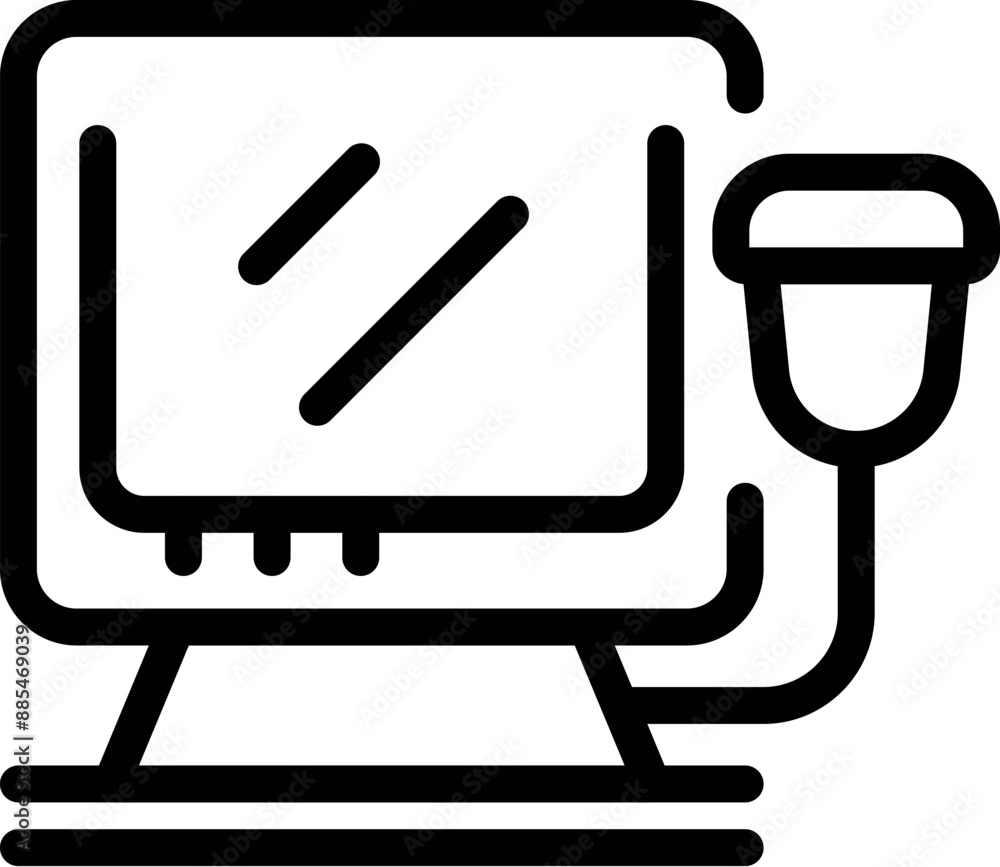 Black and white icon of an ultrasound machine performing a medical sonography scan Black and white icon of an ultrasound machine performing a medical sonography scan