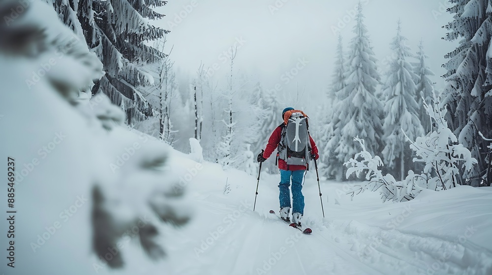 Backcountry Skiing Through a Snowy Forest Backcountry Skiing Through a Snowy Forest