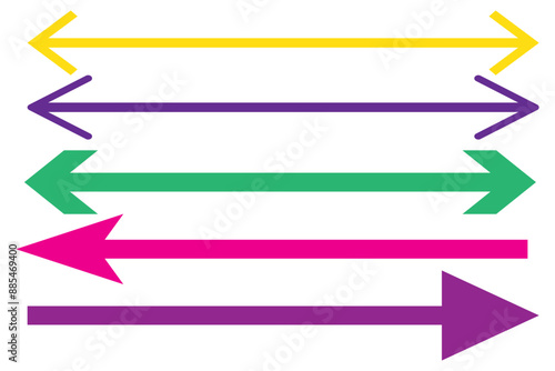 Long arrows icon set. Vector set of trendy long arrows left and right in flat . Black arrows vector illustration. Icons isolated .Straight long right vector arrow icon