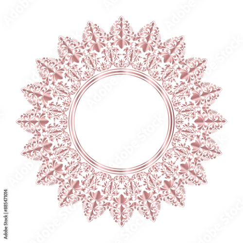 Classic Damask Wreath circular round ornament floral Abstract pattern, Elegant Rose Gold Victorian traditional style, illustration Vintage Design, Flower frames, Mandala, Antique, Moroccan frame