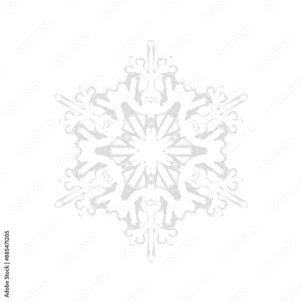 White glowing transparent snowflake, isolated icon. Merry Christmas and Happy New Year. Simple neon light. Shining winter, xmas lamp. Fluorescent, luminescent illumination. Png