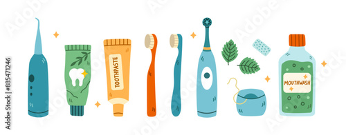 Dental care cartoon kit isolated on a white background
