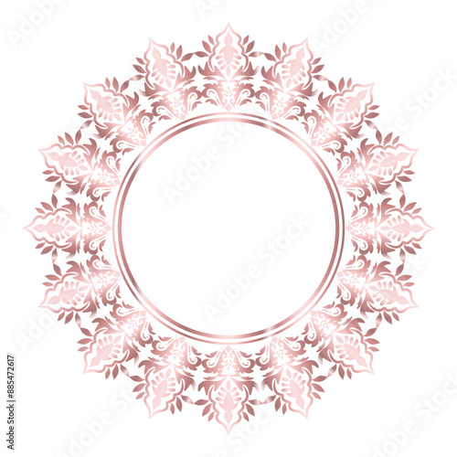 Round Wreath rose gold circular damask round ornament floral Abstract pattern, Classic Victorian traditional style, illustration Vintage Design, Floral frames, Mandala border, Antique, Moroccan frame