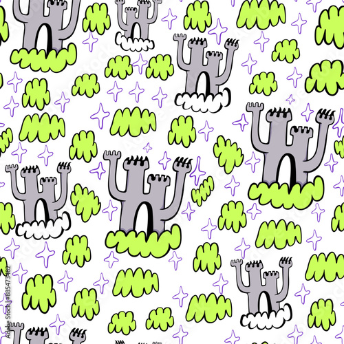 seamless pattern with flying castle in vector.teenage subcultural objects for backdrop print textile fabric poster wallpaper wrapping backgrounds