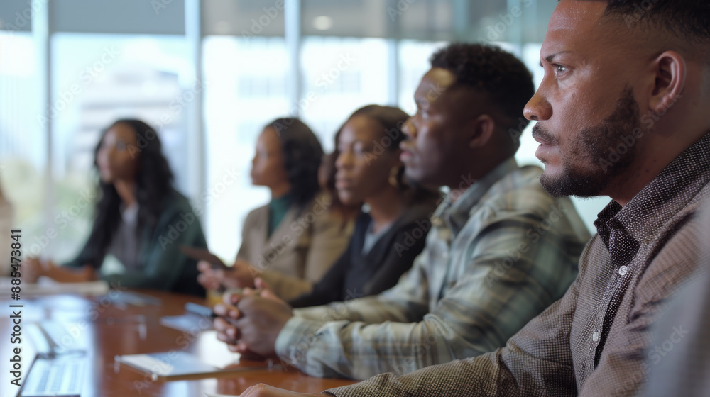 Engaged and focused individuals attend a business meeting in a modern office, highlighting communication and teamwork. Engaged and focused individuals attend a business meeting in a modern office, highlighting communication and teamwork.