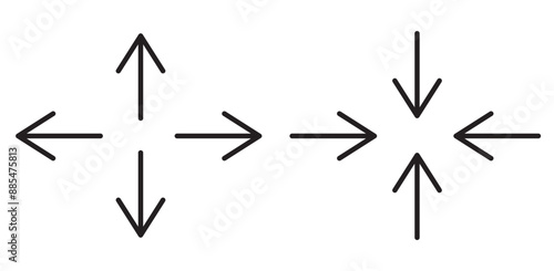 Four Arrows Pointing Out Icon Zoom In and zoom out 4 Way Arrow Direction. Vector Illustration.