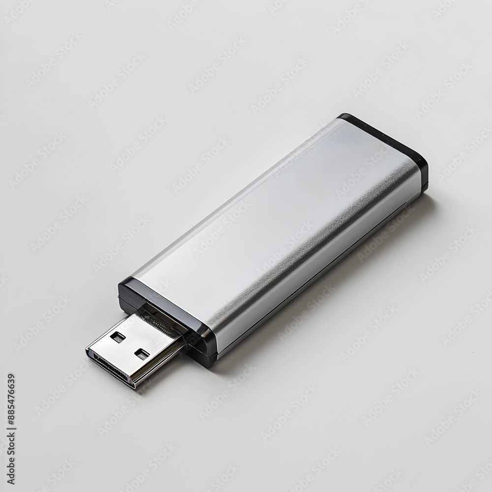 Sleek and Stylish USB Flash Drive on Plain White Background Sleek and Stylish USB Flash Drive on Plain White Background